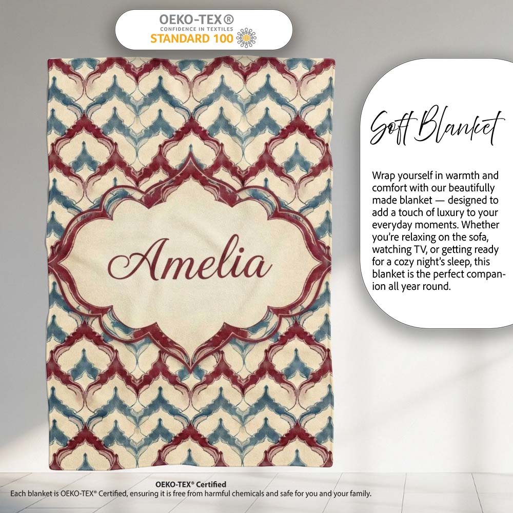 Soft Watercolor Abstract Trellis Seamless Pattern Name Cute Unique Personalised Custom Name Super Soft Fleece Blanket Bed Sofa Throw
