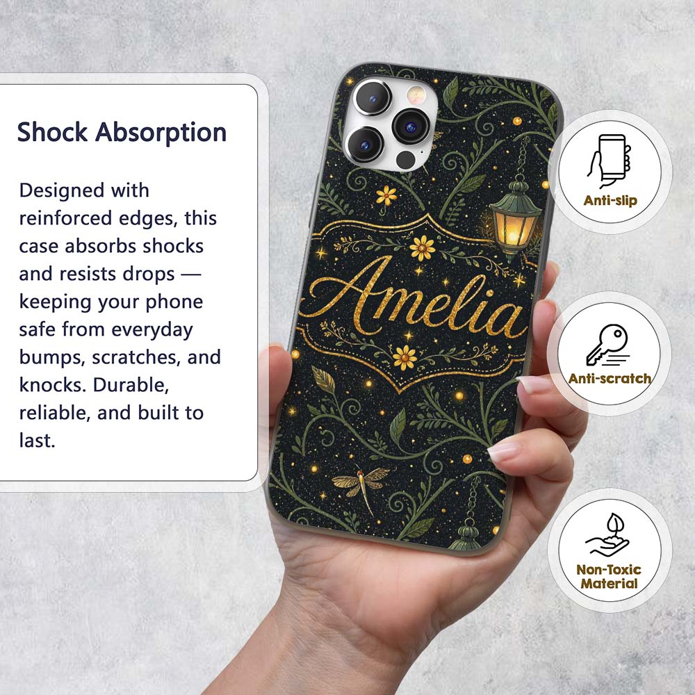 Celestial Lantern Botanical Decorative Design Custom Name Protective Phone Case Mobile Cover Durable Everyday Smartphone Shock Resistant