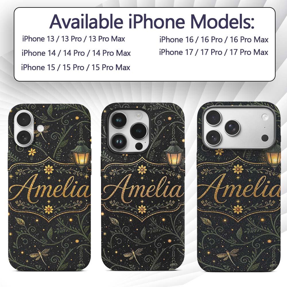 Celestial Lantern Botanical Decorative Design Custom Name Protective Phone Case Mobile Cover Durable Everyday Smartphone Shock Resistant