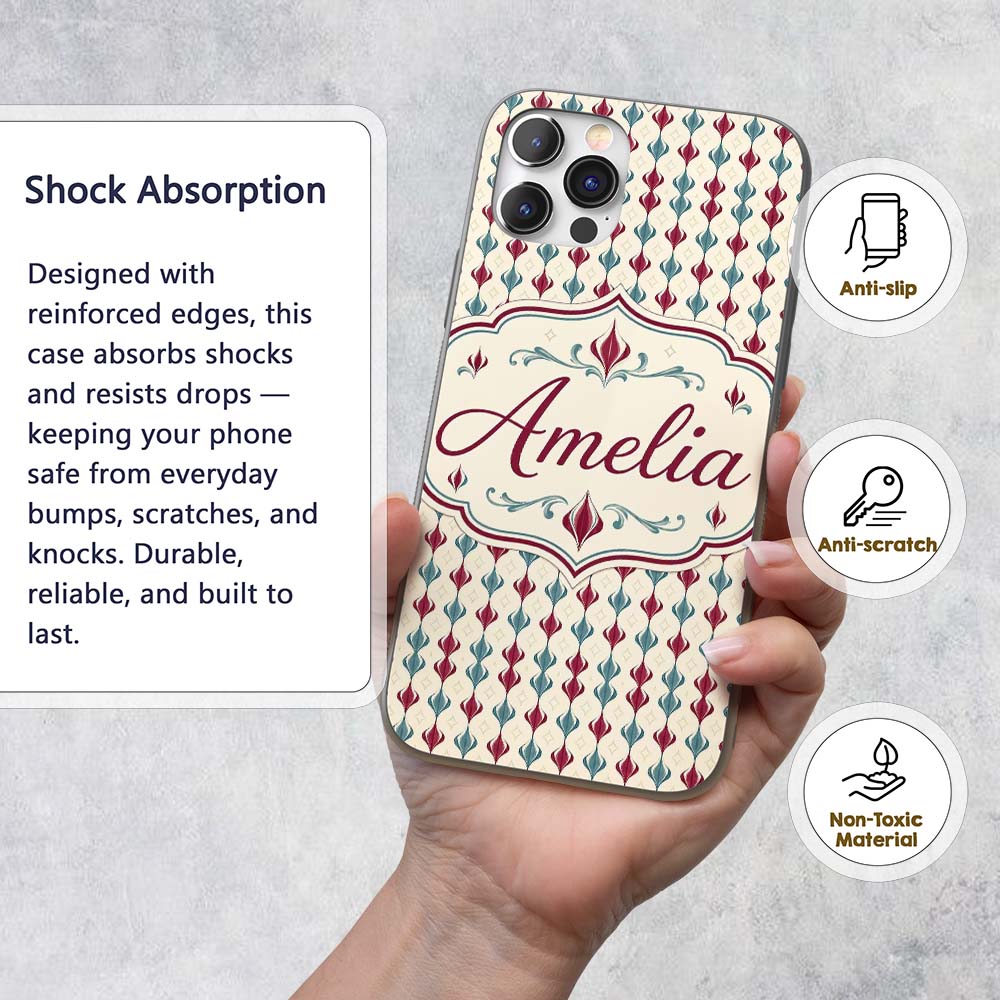 Minimal Red Blue Curved Stripe Motif Seamless Custom Name Protective Phone Case Mobile Cover Durable Everyday Smartphone Shock Resistant