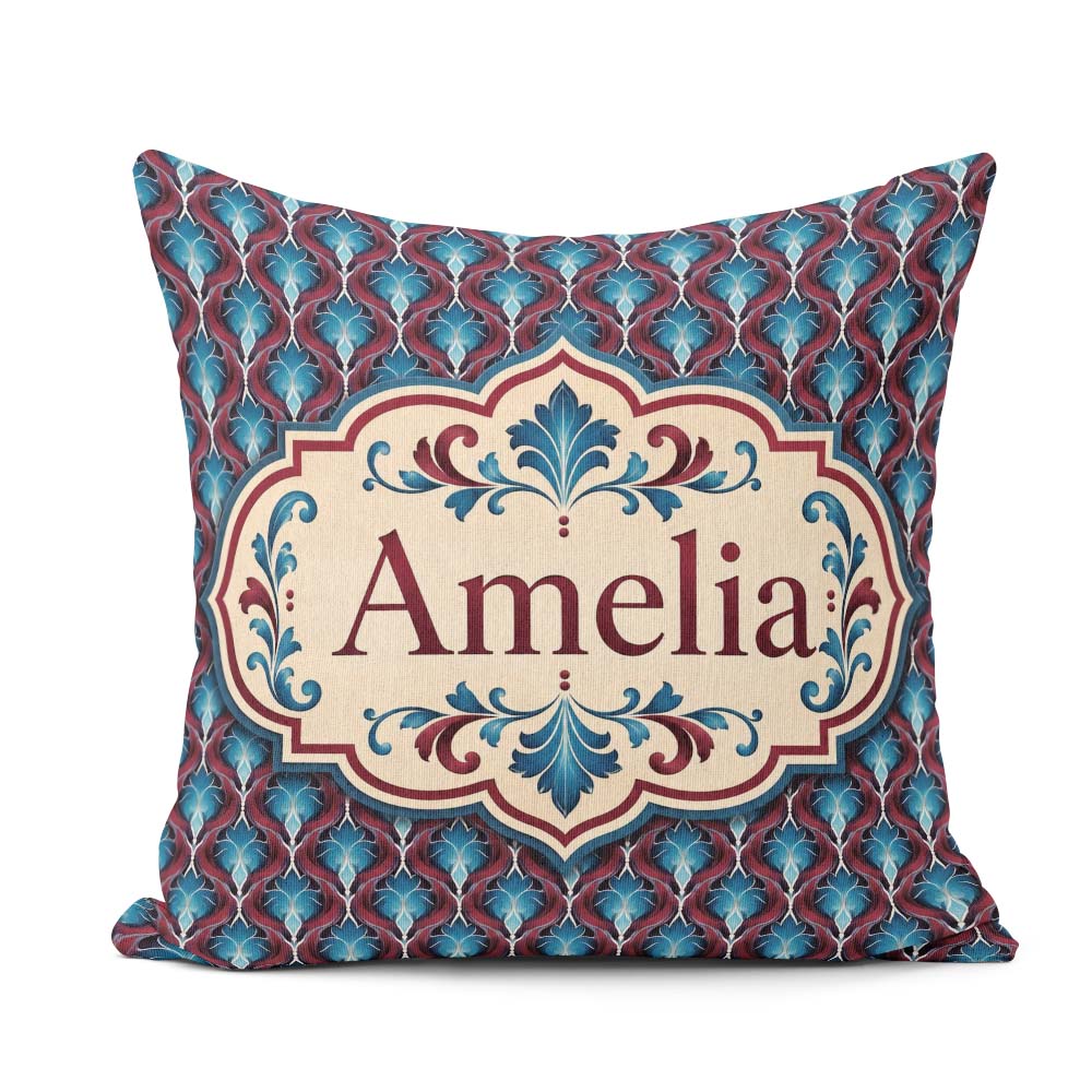 Custom Name Elegant Red Blue Diamond Seamless Pattern Name Cute Square Filled Cushion Throw Pillow Sofa Bed Home Decor Zip Washable UK Made