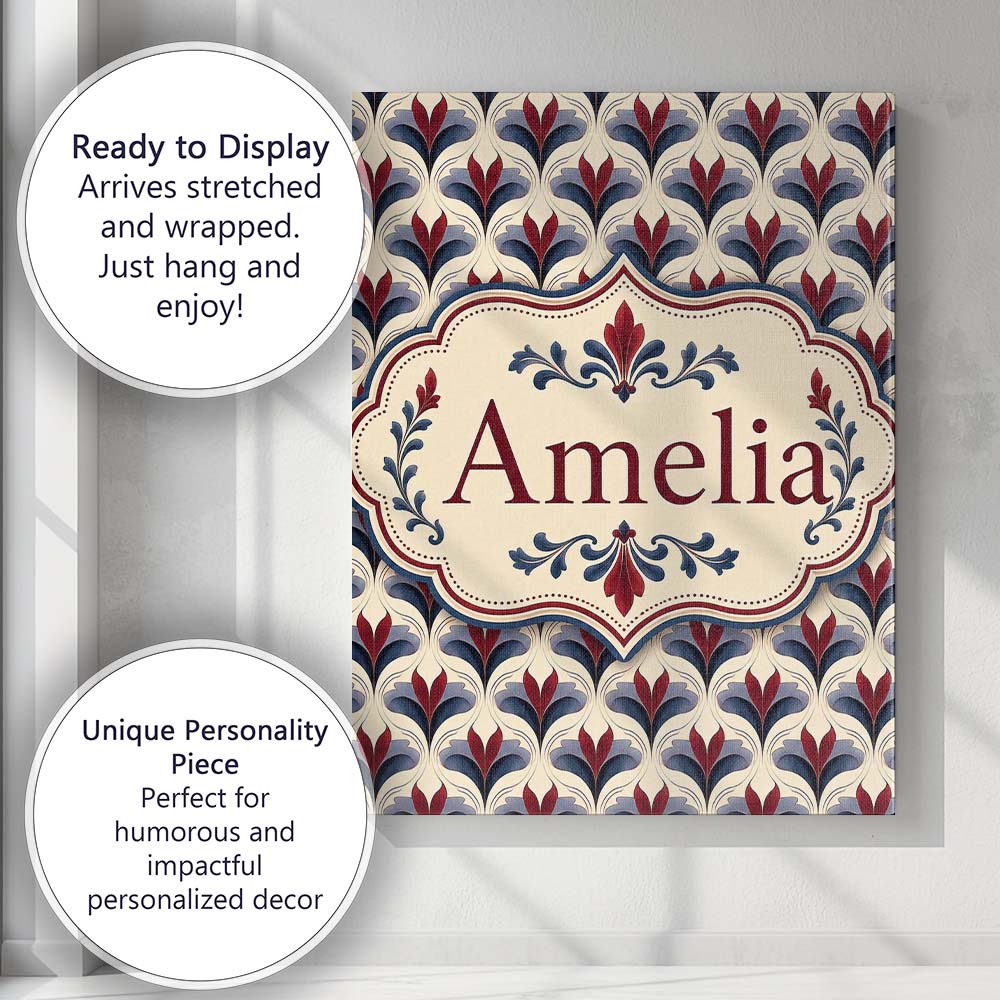 Personalised Name Classic Deco Floral Custom Unique Gift Idea Modern Room Accent Canvas Wall Art Print Decor Picture Ready to Hang