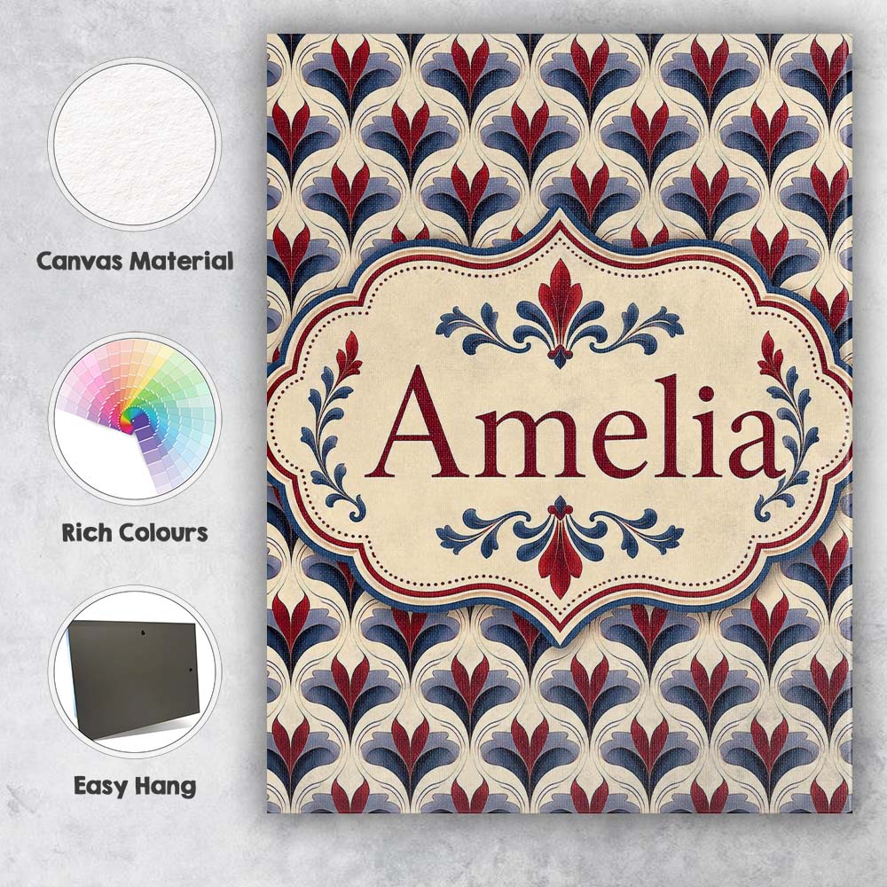 Personalised Name Classic Deco Floral Custom Unique Gift Idea Modern Room Accent Canvas Wall Art Print Decor Picture Ready to Hang