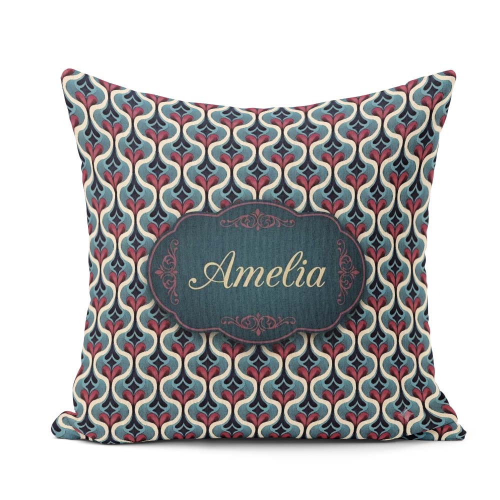Custom Name Geometric Teardrop Pattern in Red and Cream Seamless Square Filled Cushion Throw Pillow Sofa Bed Home Decor Zip Washable UK Made