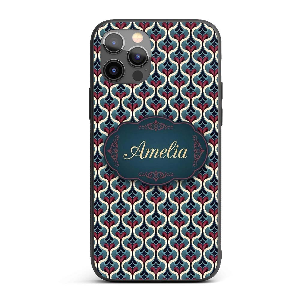 Stylish Geometric Teardrop Pattern in Blue Red Custom Name Protective Phone Case Mobile Cover Durable Everyday Smartphone Shock Resistant