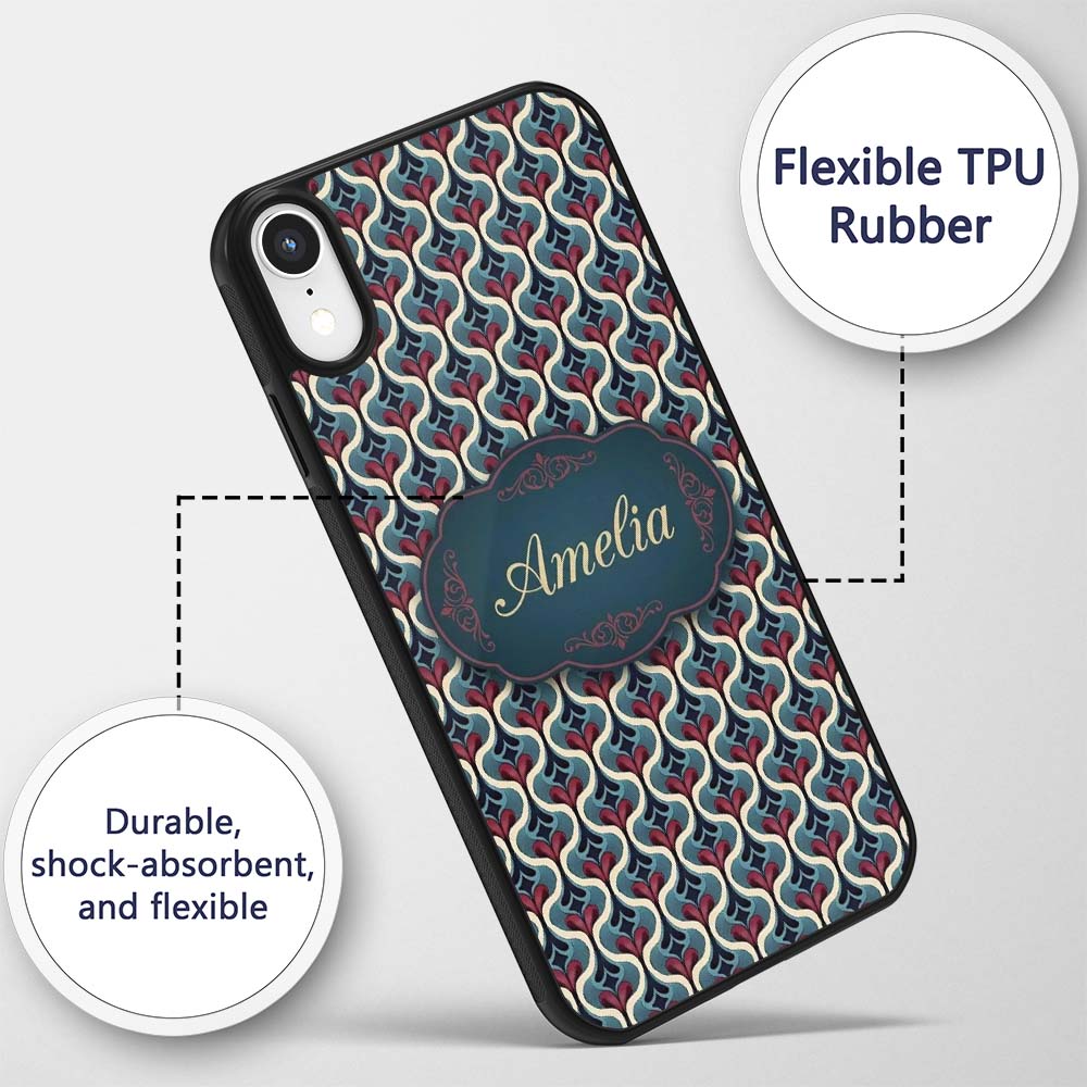 Stylish Geometric Teardrop Pattern in Blue Red Custom Name Protective Phone Case Mobile Cover Durable Everyday Smartphone Shock Resistant