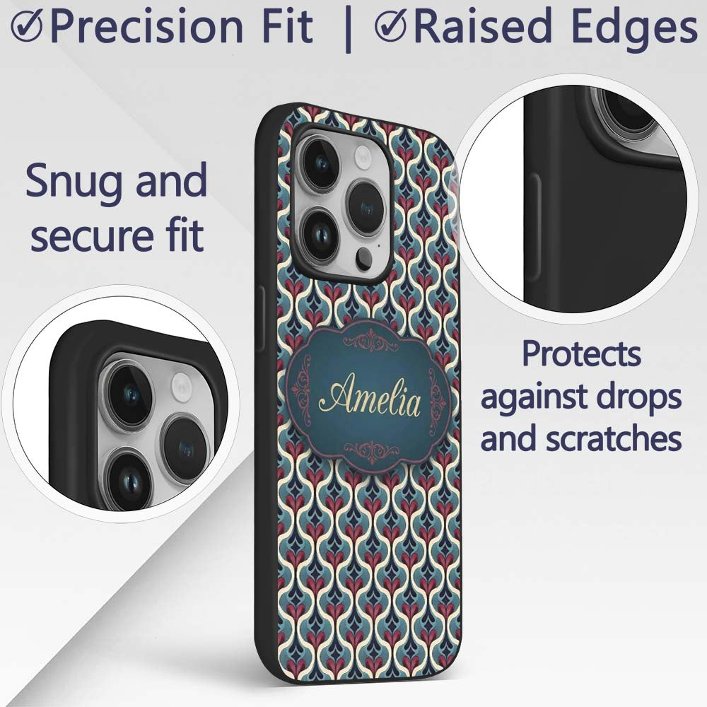 Stylish Geometric Teardrop Pattern in Blue Red Custom Name Protective Phone Case Mobile Cover Durable Everyday Smartphone Shock Resistant