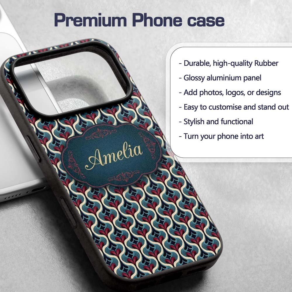 Stylish Geometric Teardrop Pattern in Blue Red Custom Name Protective Phone Case Mobile Cover Durable Everyday Smartphone Shock Resistant