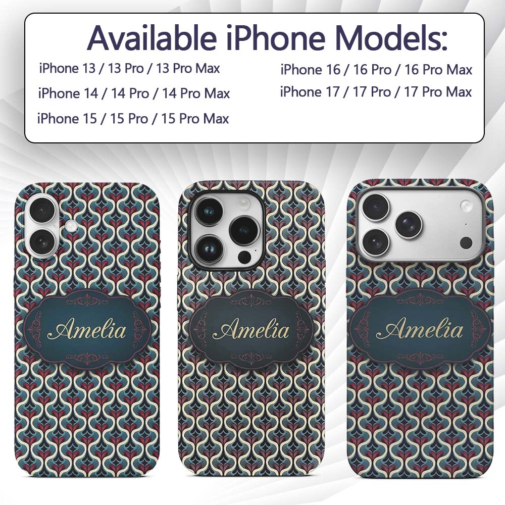 Stylish Geometric Teardrop Pattern in Blue Red Custom Name Protective Phone Case Mobile Cover Durable Everyday Smartphone Shock Resistant