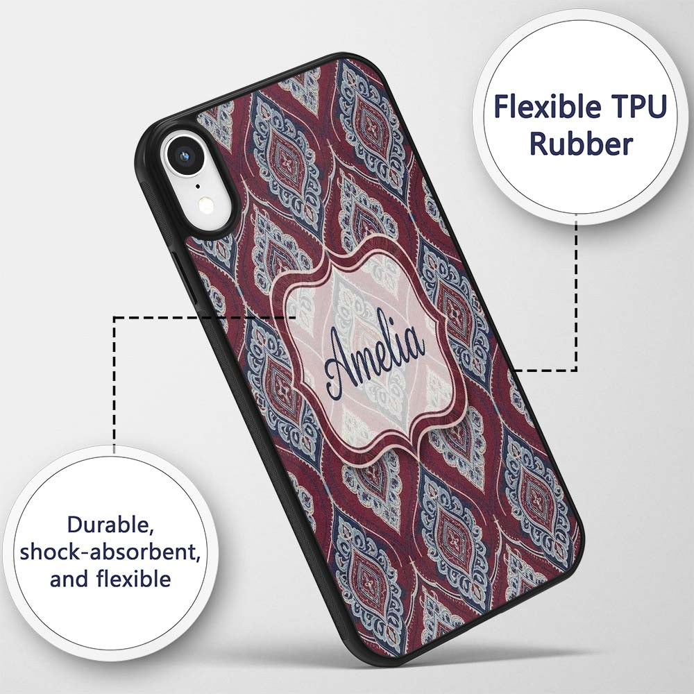 Modern Leaf Shape Pattern in Blue Printed Design Custom Name Protective Phone Case Mobile Cover Durable Everyday Smartphone Shock Resistant