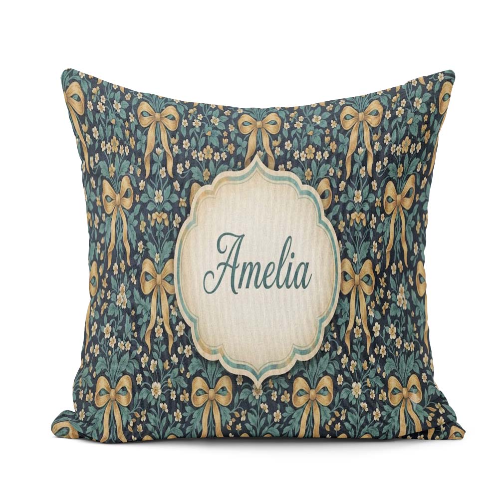 Custom Name Floral Ribbon and Pattern with Yellow Flowers Design Square Filled Cushion Throw Pillow Sofa Bed Home Decor Zip Washable UK Made