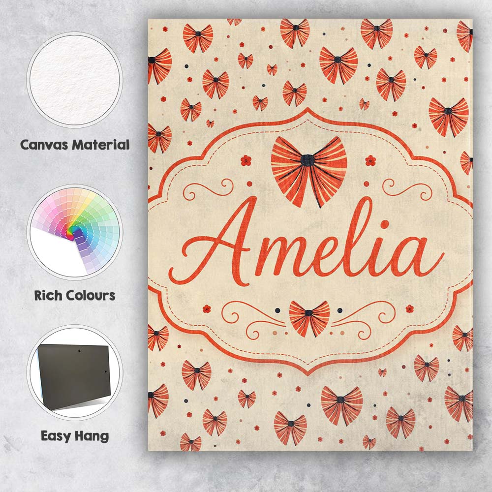 Personalised Name Cute Heart Shaped Bow Custom Modern Room Accent Elegant Feature Canvas Wall Art Print Decor Picture Ready to Hang