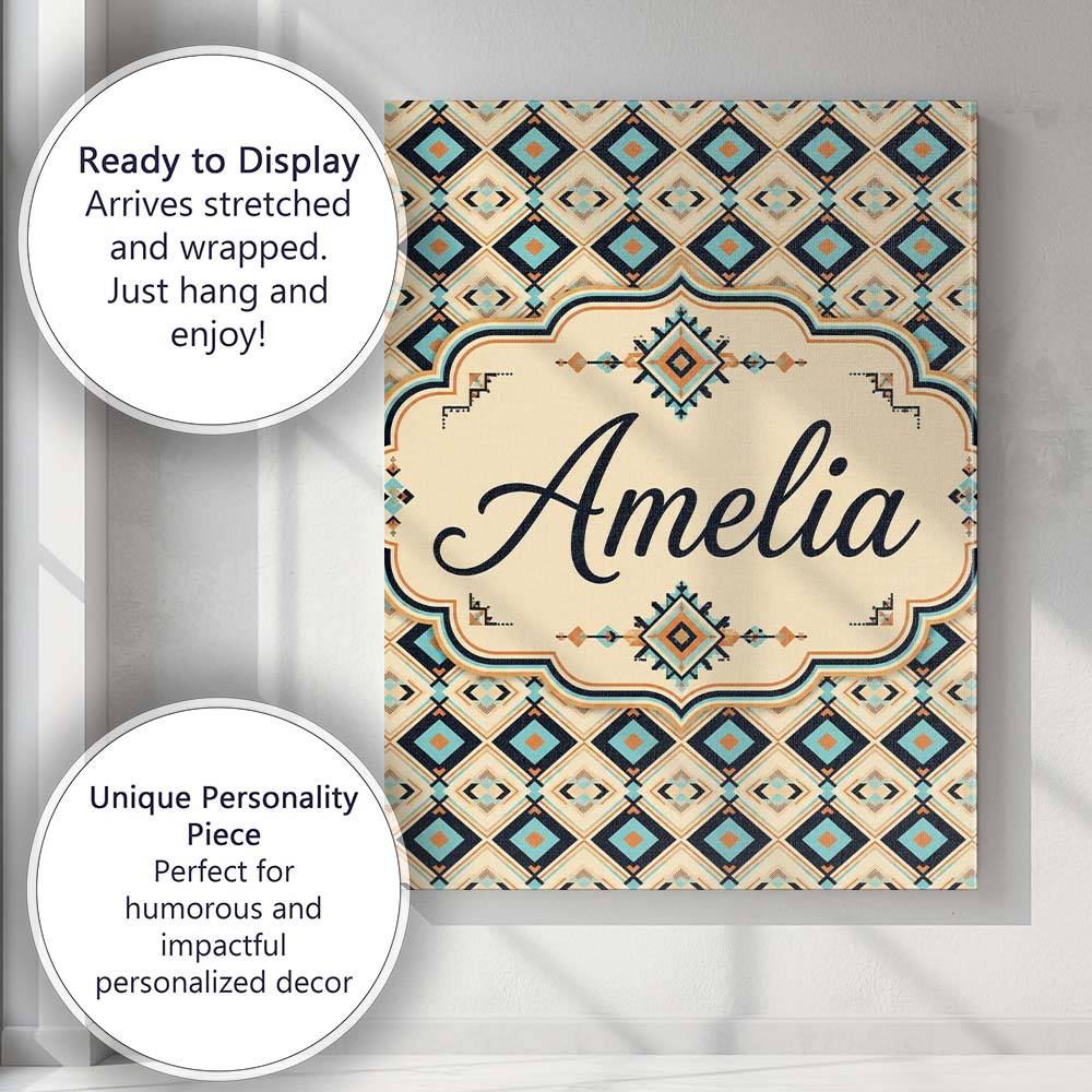 Personalised Name Mid Century Diamond Custom Modern Room Accent Creative Decorator Style Canvas Wall Art Print Decor Picture Ready to Hang