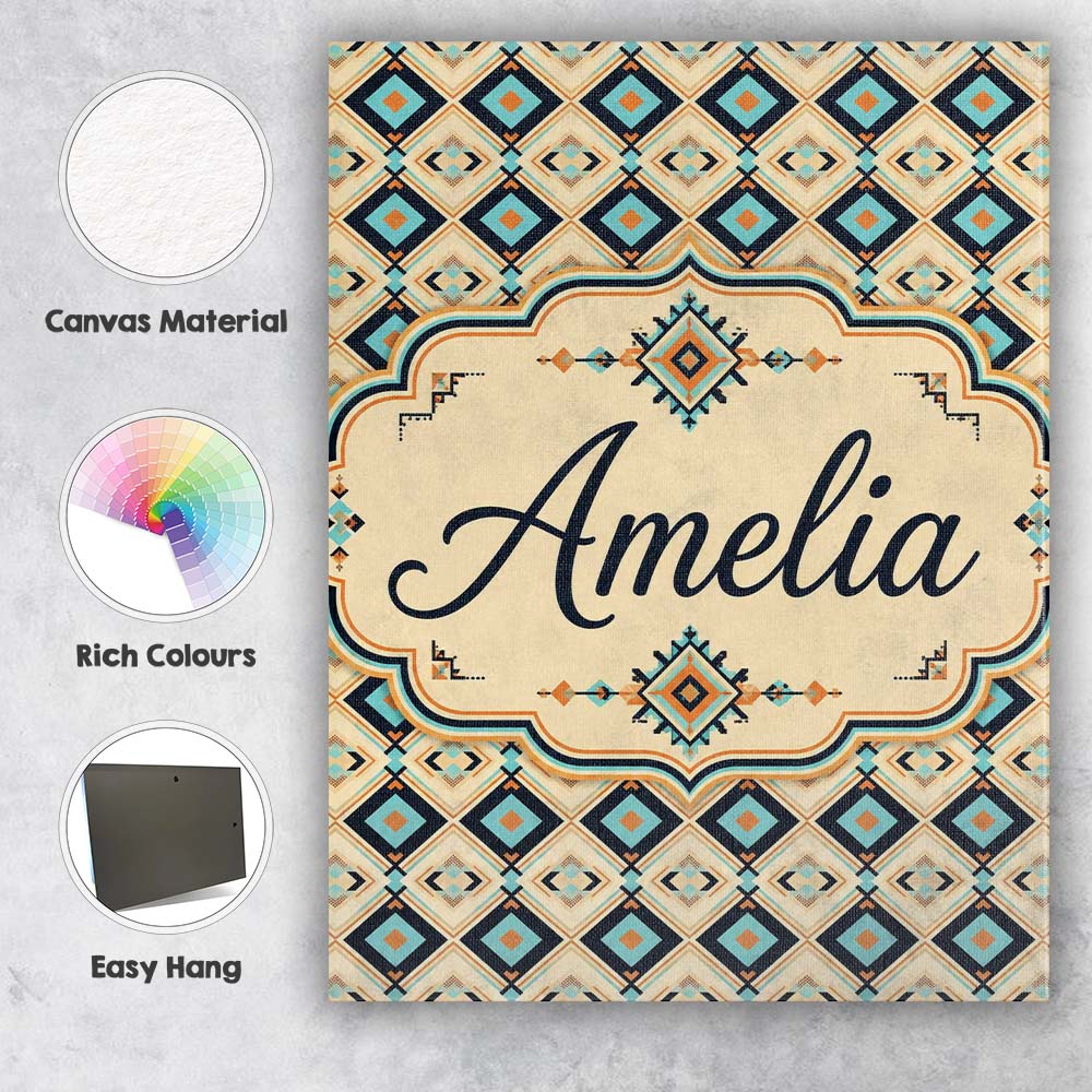 Personalised Name Mid Century Diamond Custom Modern Room Accent Creative Decorator Style Canvas Wall Art Print Decor Picture Ready to Hang