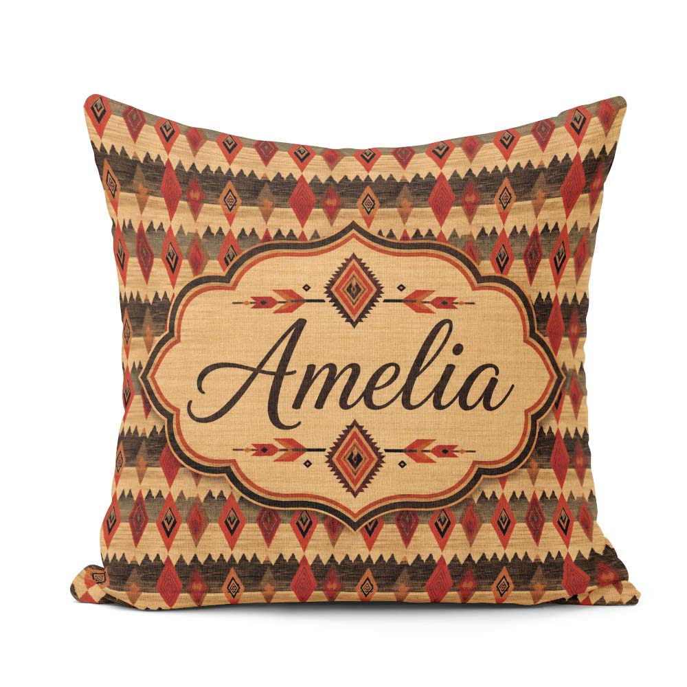 Custom Name Rustic Tribal Diamond Pattern in Red Earthy Seamless Square Filled Cushion Throw Pillow Sofa Bed Home Decor Zip Washable UK Made