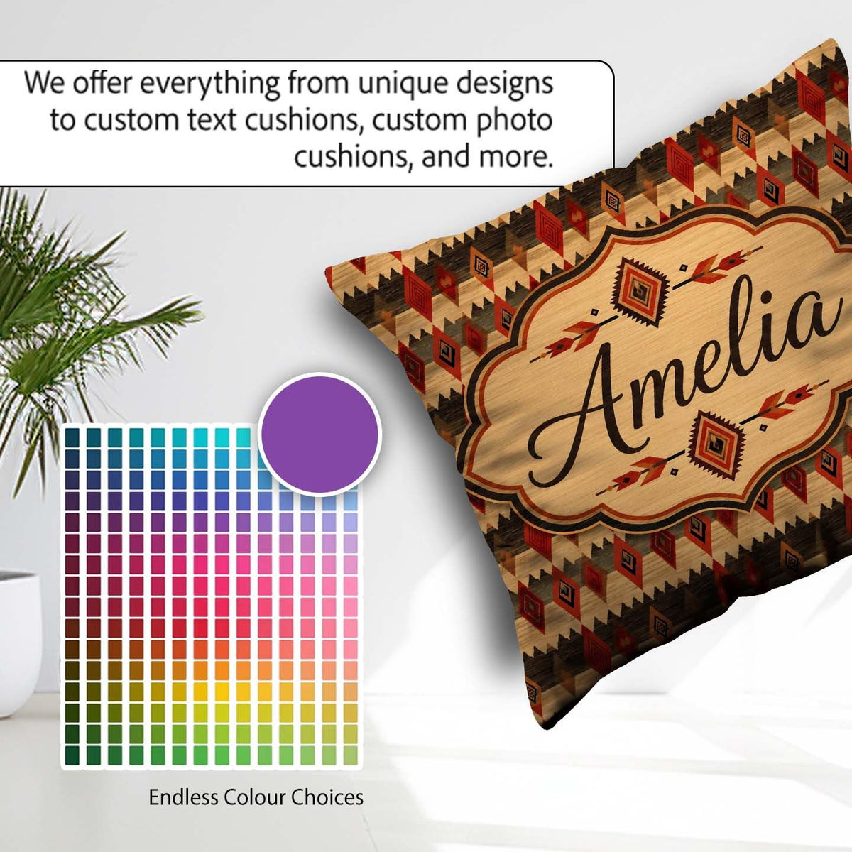 Custom Name Rustic Tribal Diamond Pattern in Red Earthy Seamless Square Filled Cushion Throw Pillow Sofa Bed Home Decor Zip Washable UK Made