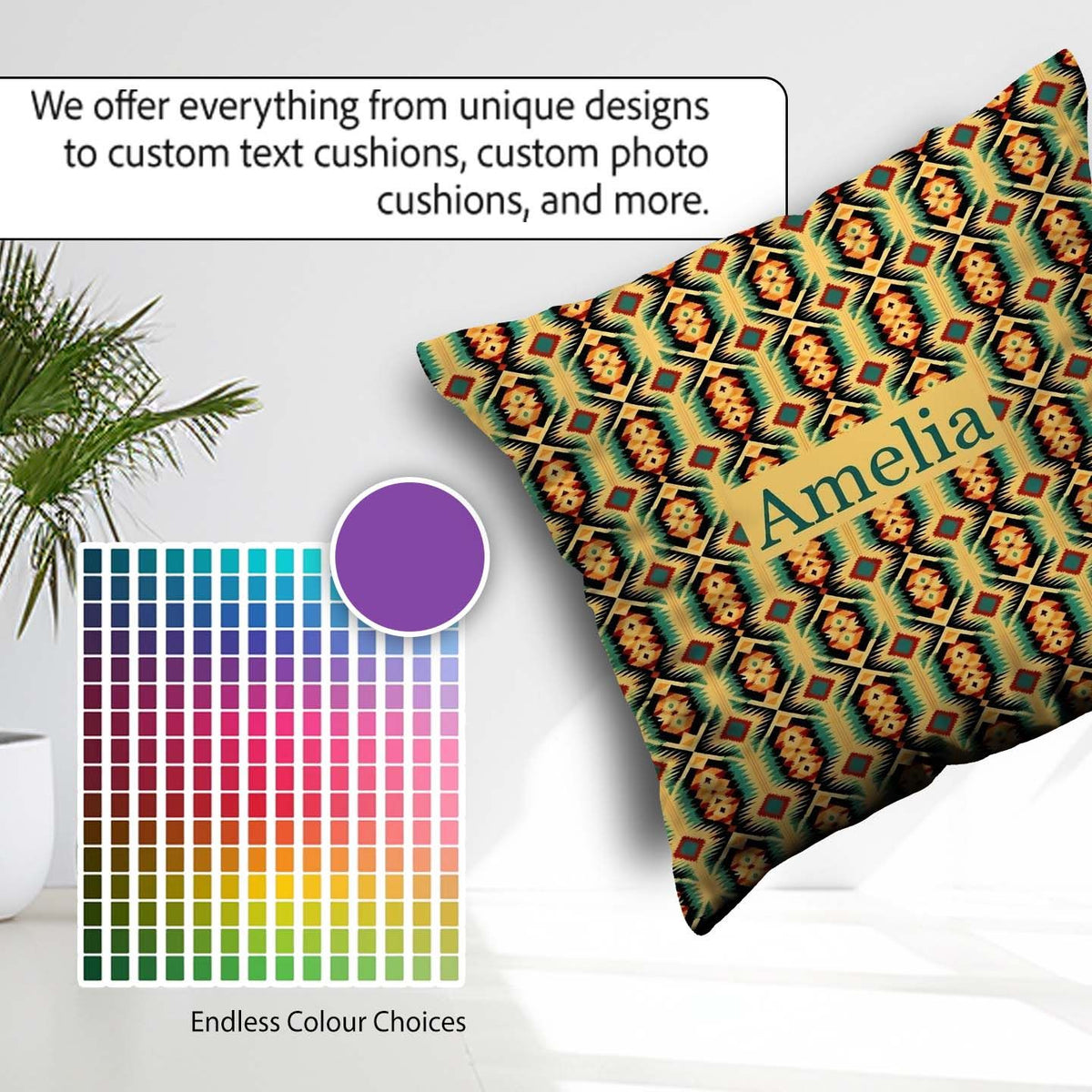 Custom Name Southwest Inspired Pattern in Green and Red Seamless Square Filled Cushion Throw Pillow Sofa Bed Home Decor Zip Washable UK Made