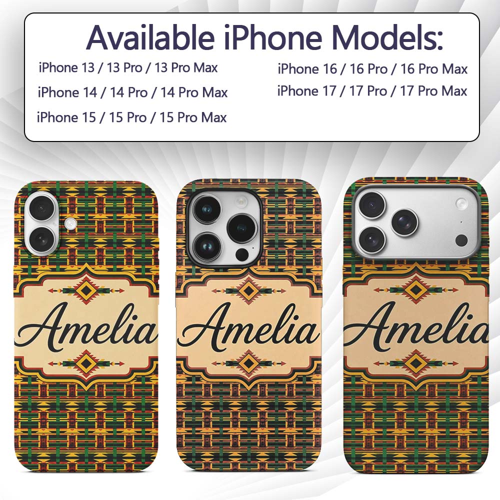 Bold African Inspired Stripe Pattern in Green Custom Name Protective Phone Case Mobile Cover Durable Everyday Smartphone Shock Resistant