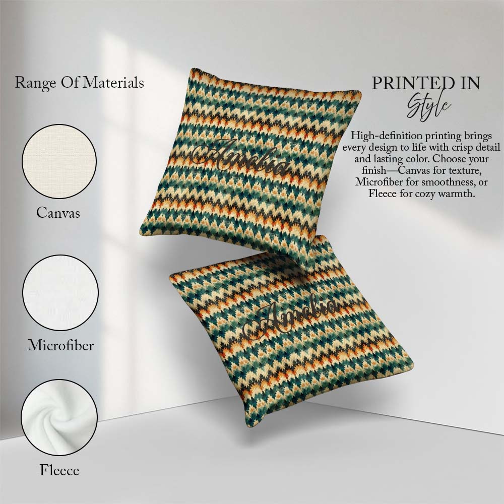 Custom Name Abstract Watercolor Stripe Pattern in Teal and Cream Square Filled Cushion Throw Pillow Sofa Bed Home Decor Zip Washable UK Made