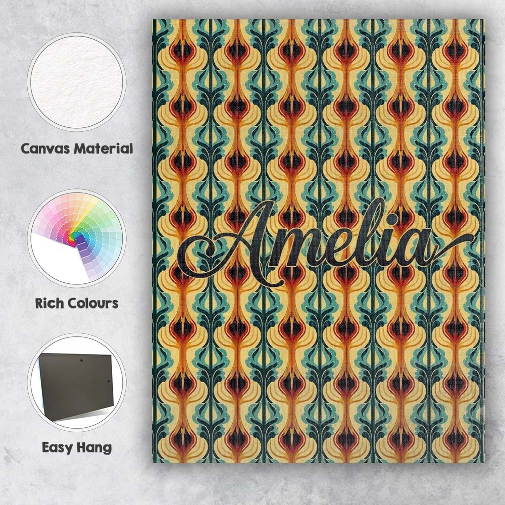 Personalised Name Elegant Ornamental Leaf Custom Bespoke Decorative Contemporary Canvas Wall Art Print Decor Picture Ready to Hang