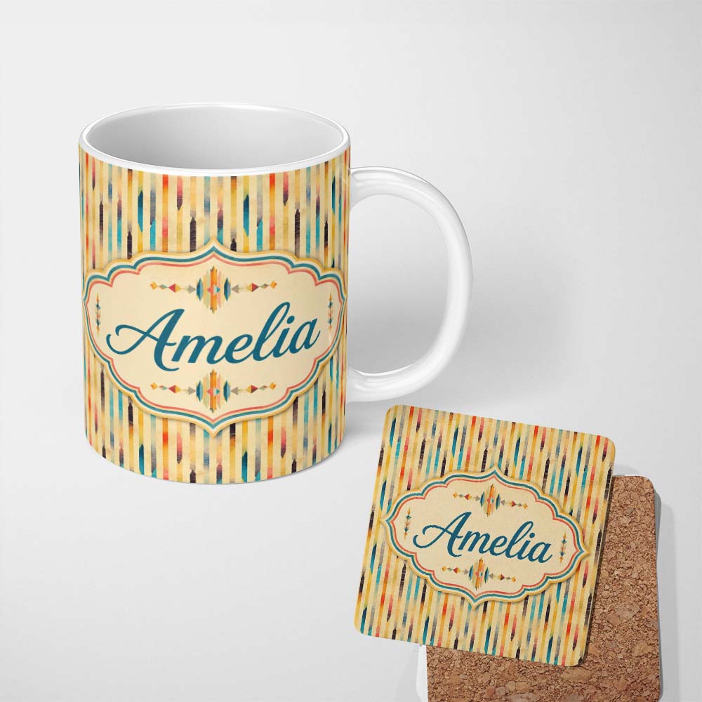 Personalized Custom Name Soft Abstract Stripe Pattern in Pastel Multicolor Seamless Name Cute 11oz Ceramic Coffee Tea Mug White Large Handle