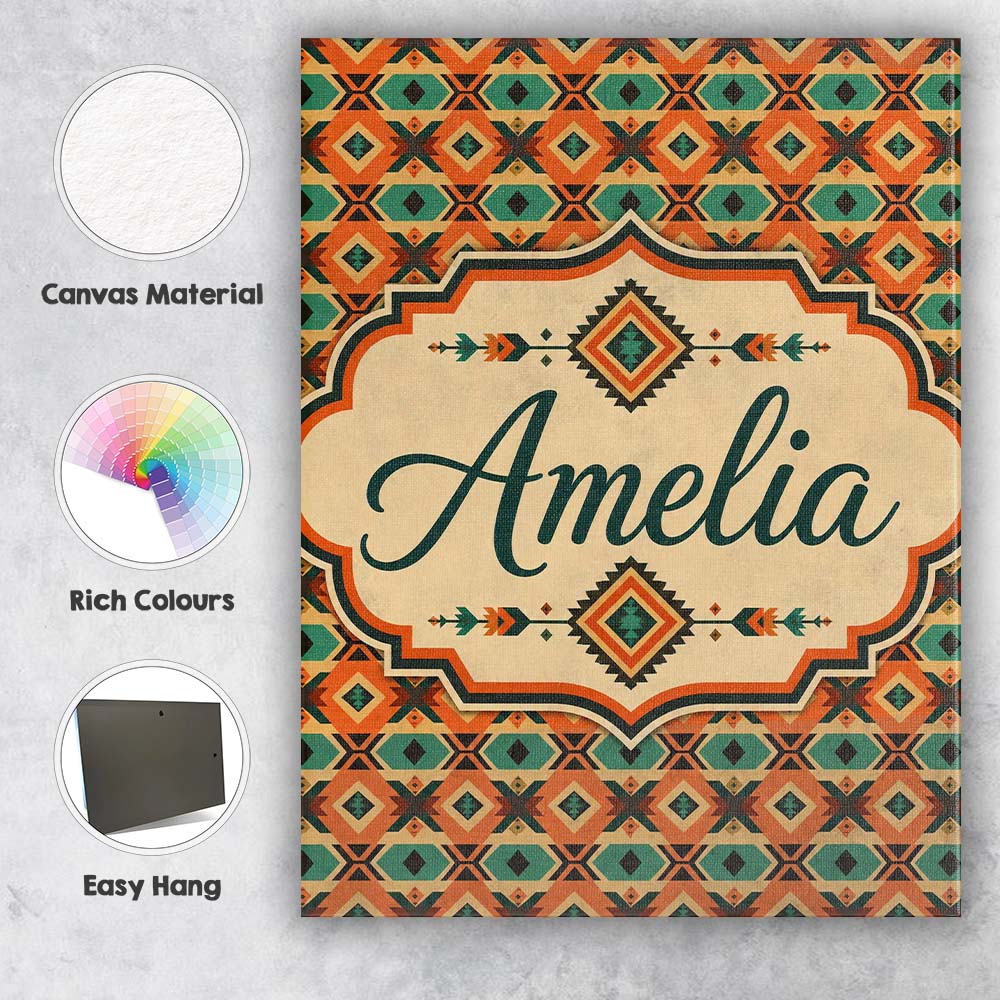 Personalised Name Bold Tribal Diamond Custom Modern Room Accent Creative Decorator Style Canvas Wall Art Print Decor Picture Ready to Hang