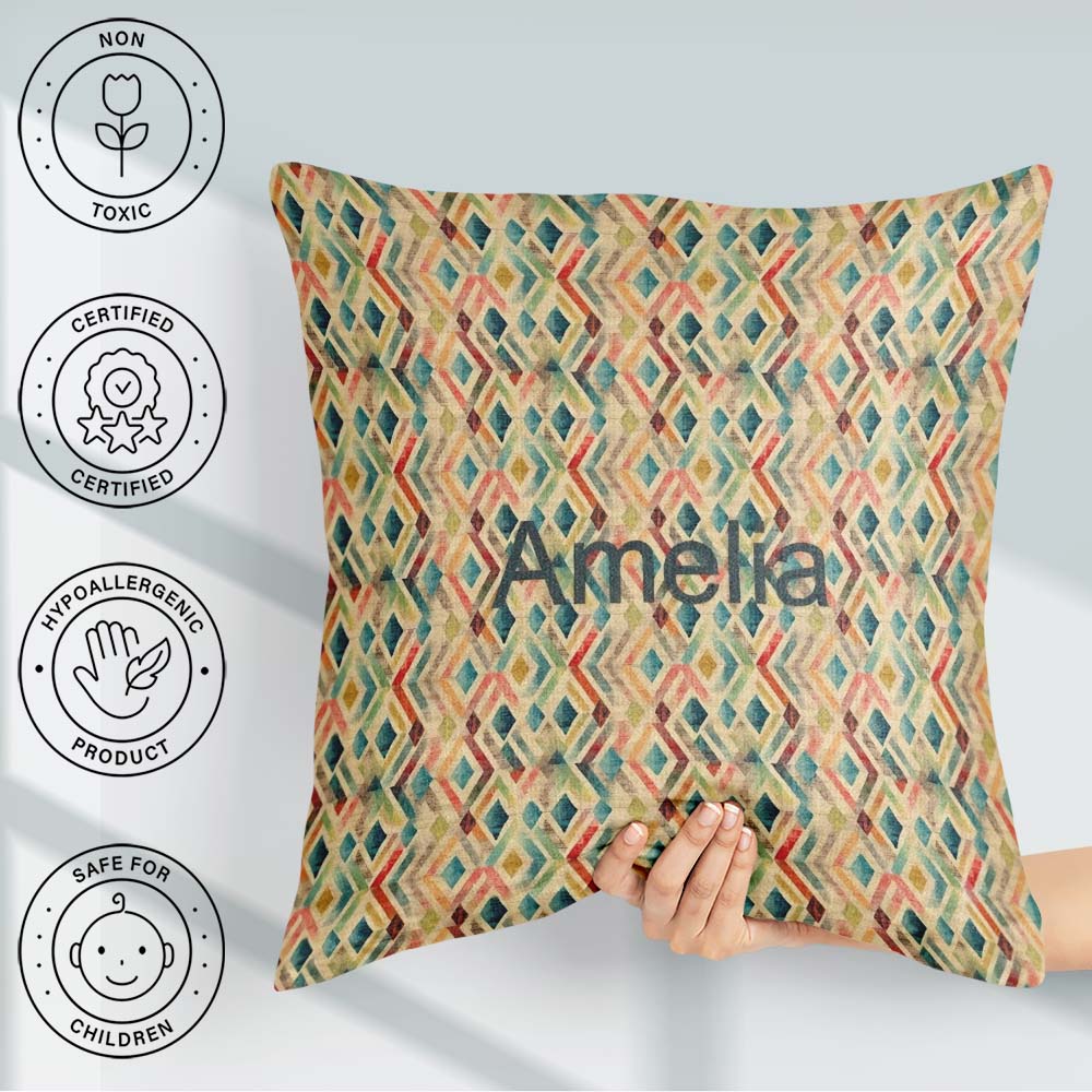 Custom Name Abstract Geometric Diamond in Soft Multicolor Tones Square Filled Cushion Throw Pillow Sofa Bed Home Decor Zip Washable UK Made
