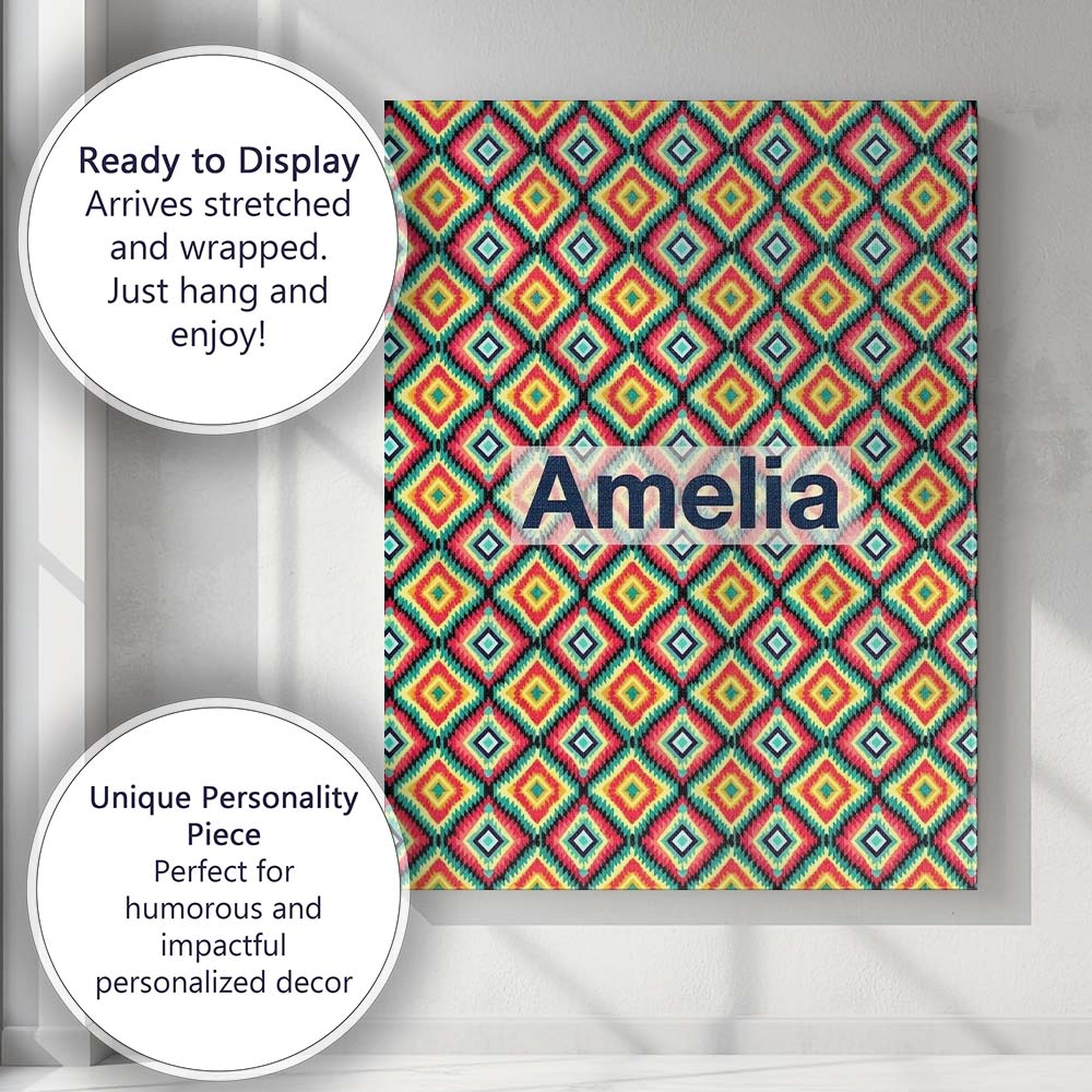 Personalised Name Bold Tribal Diamond Custom Modern Room Accent Creative Decorator Style Canvas Wall Art Print Decor Picture Ready to Hang