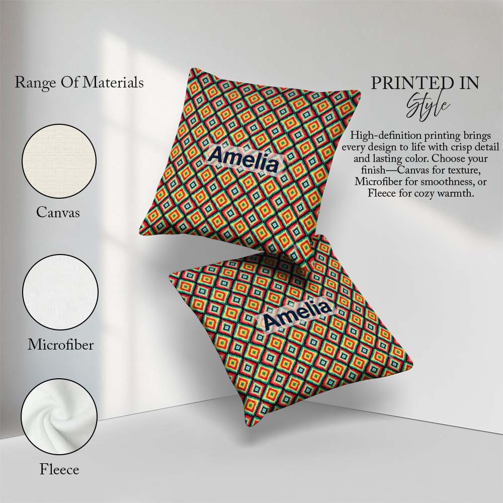 Custom Name Bold Tribal Diamond Pattern in Vibrant Teal Seamless Square Filled Cushion Throw Pillow Sofa Bed Home Decor Zip Washable UK Made
