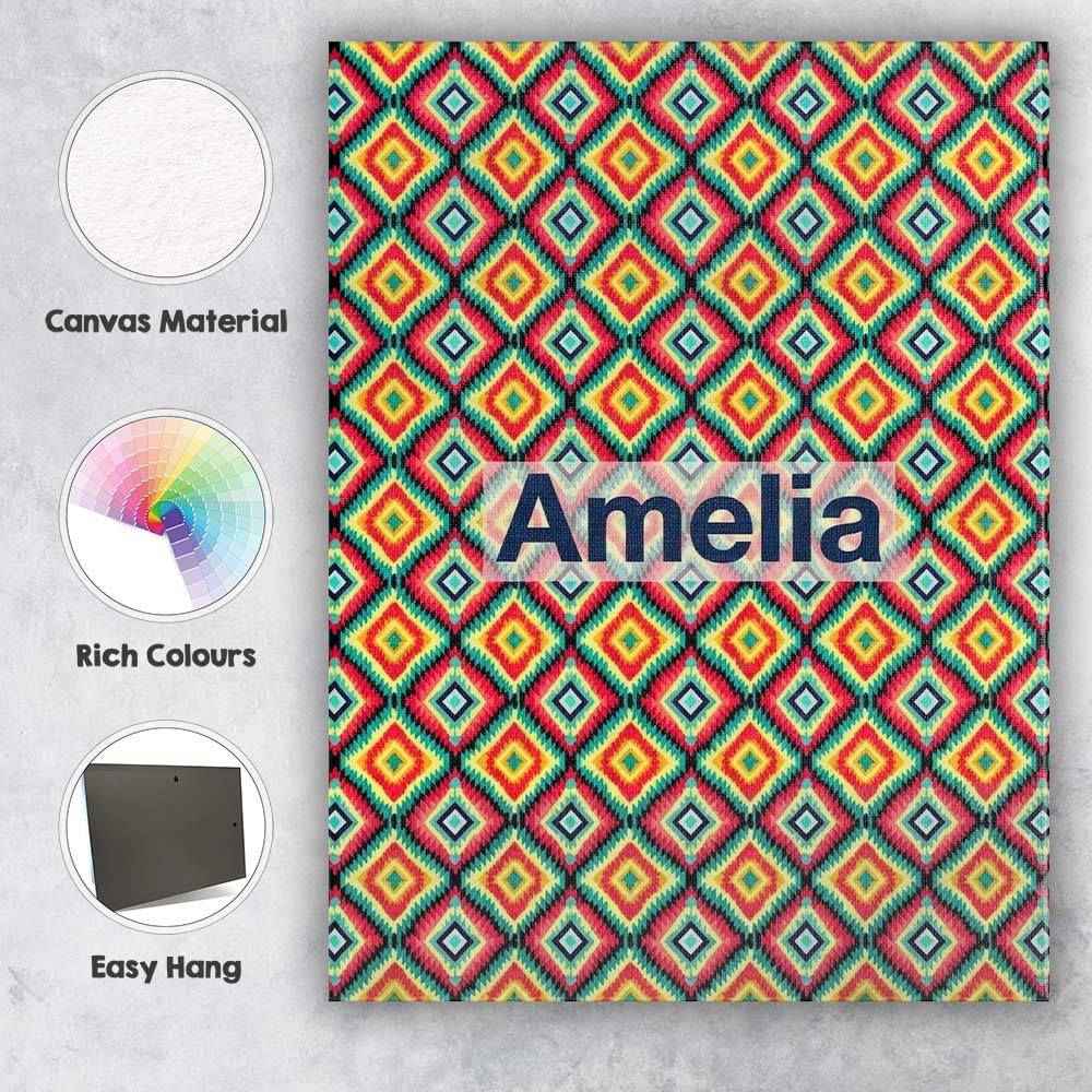 Personalised Name Bold Tribal Diamond Custom Modern Room Accent Creative Decorator Style Canvas Wall Art Print Decor Picture Ready to Hang