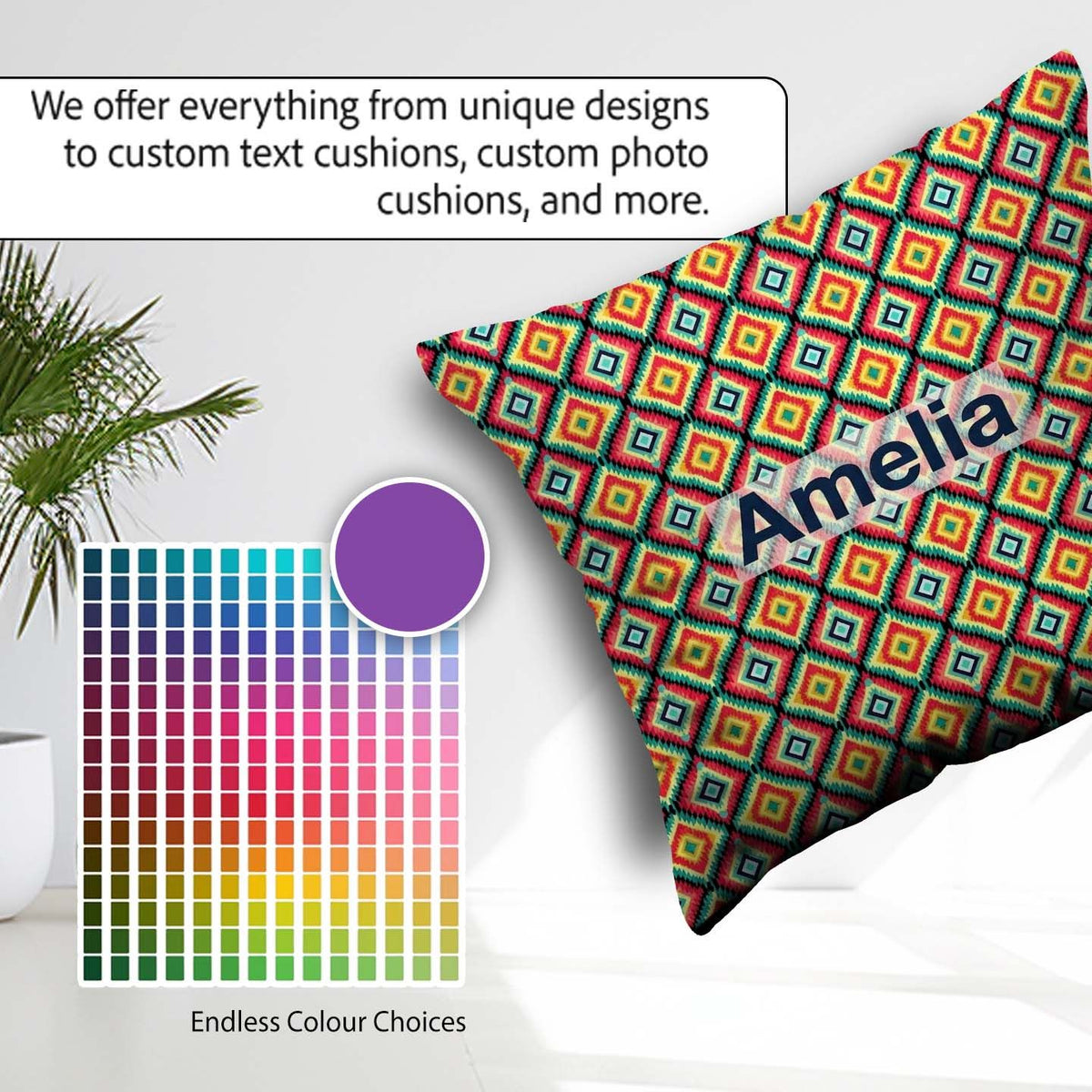 Custom Name Bold Tribal Diamond Pattern in Vibrant Teal Seamless Square Filled Cushion Throw Pillow Sofa Bed Home Decor Zip Washable UK Made