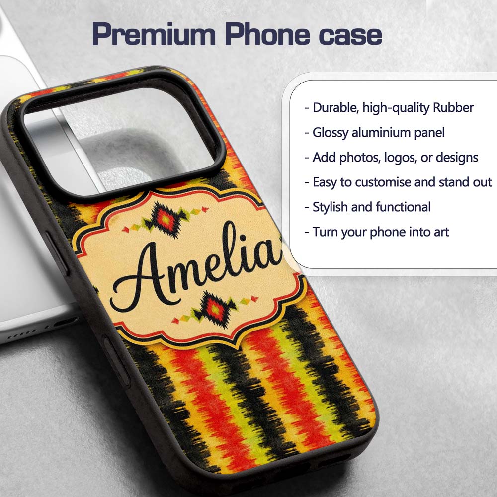 Rough Brush Stripe Pattern in Red Yellow and Custom Name Protective Phone Case Mobile Cover Durable Everyday Smartphone Shock Resistant