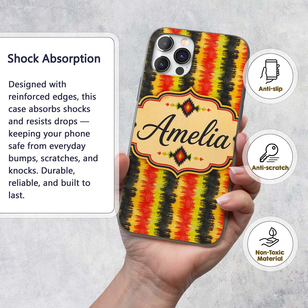 Rough Brush Stripe Pattern in Red Yellow and Custom Name Protective Phone Case Mobile Cover Durable Everyday Smartphone Shock Resistant