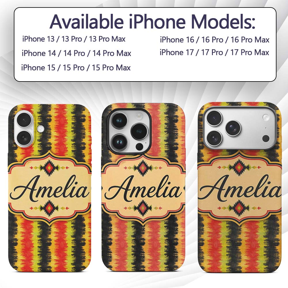 Rough Brush Stripe Pattern in Red Yellow and Custom Name Protective Phone Case Mobile Cover Durable Everyday Smartphone Shock Resistant