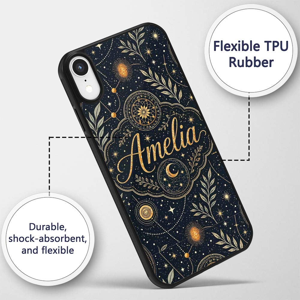 Celestial Zodiac Constellation Botanical Night Custom Name Protective Phone Case Mobile Cover Durable Everyday Smartphone Shock Resistant