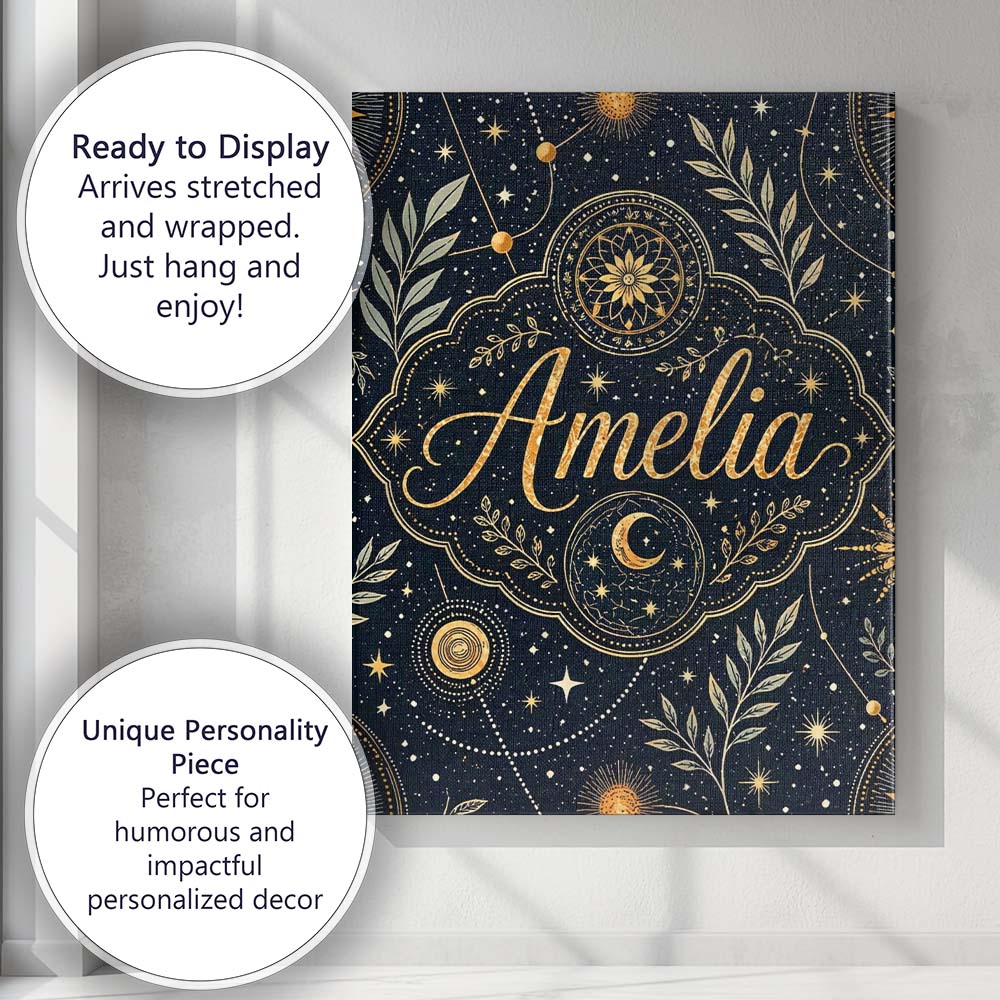 Personalised Name Celestial Zodiac Constellation Botanical Night Custom Interior Canvas Wall Art Print Decor Picture Ready to Hang