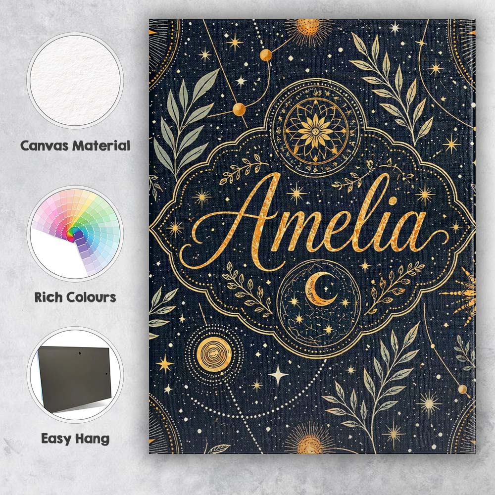 Personalised Name Celestial Zodiac Constellation Botanical Night Custom Interior Canvas Wall Art Print Decor Picture Ready to Hang