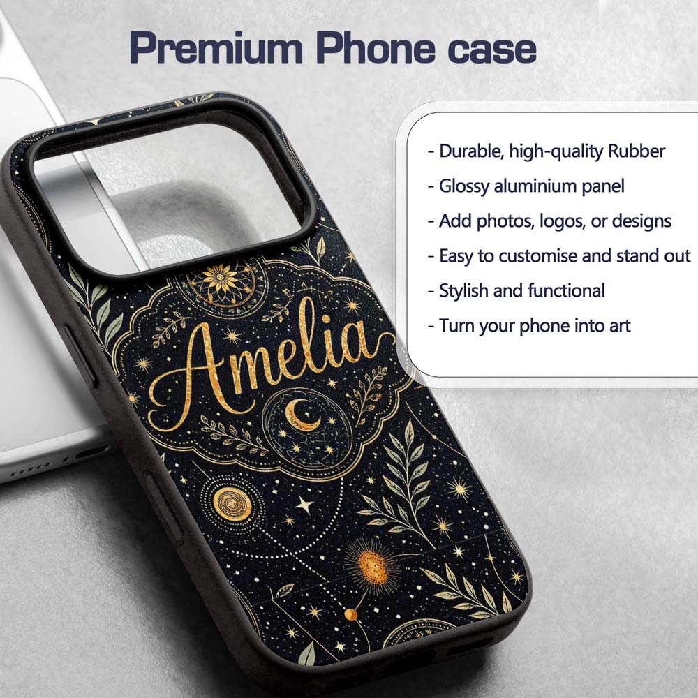 Celestial Zodiac Constellation Botanical Night Custom Name Protective Phone Case Mobile Cover Durable Everyday Smartphone Shock Resistant