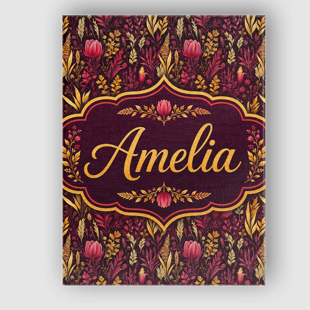 Personalised Name Dark Botanical Floral Custom Modern Room Accent Elegant Feature Canvas Wall Art Print Decor Picture Ready to Hang
