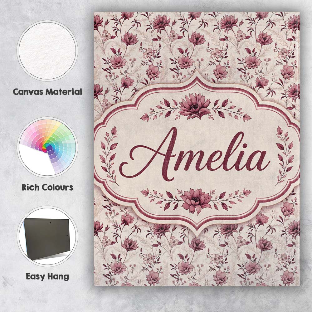 Personalised Name Delicate Mauve Wildflower Custom Bespoke Interior Contemporary Canvas Wall Art Print Decor Picture Ready to Hang