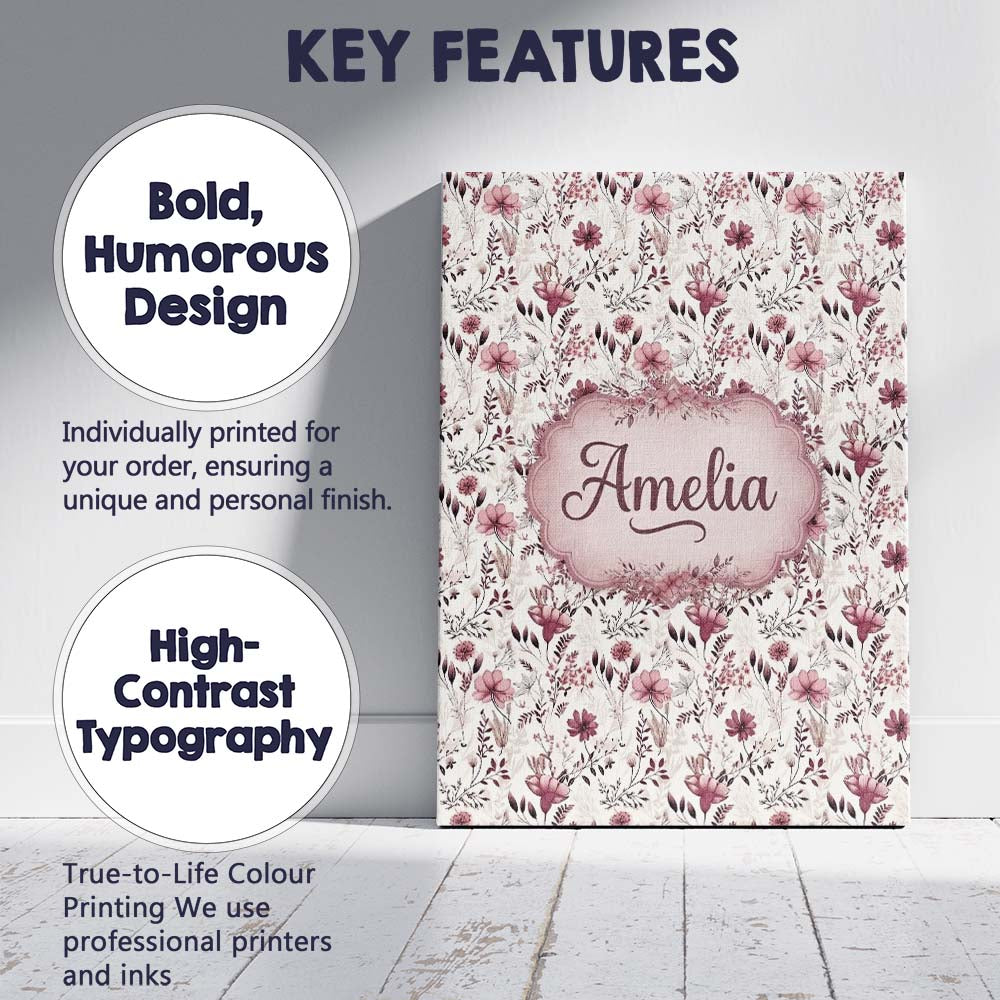 Personalised Name Autumn Botanical Floral Custom Unique Gift Idea Elegant Feature Canvas Wall Art Print Decor Picture Ready to Hang