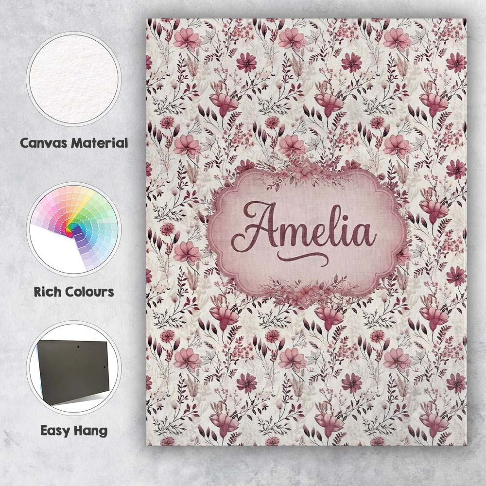 Personalised Name Autumn Botanical Floral Custom Unique Gift Idea Elegant Feature Canvas Wall Art Print Decor Picture Ready to Hang