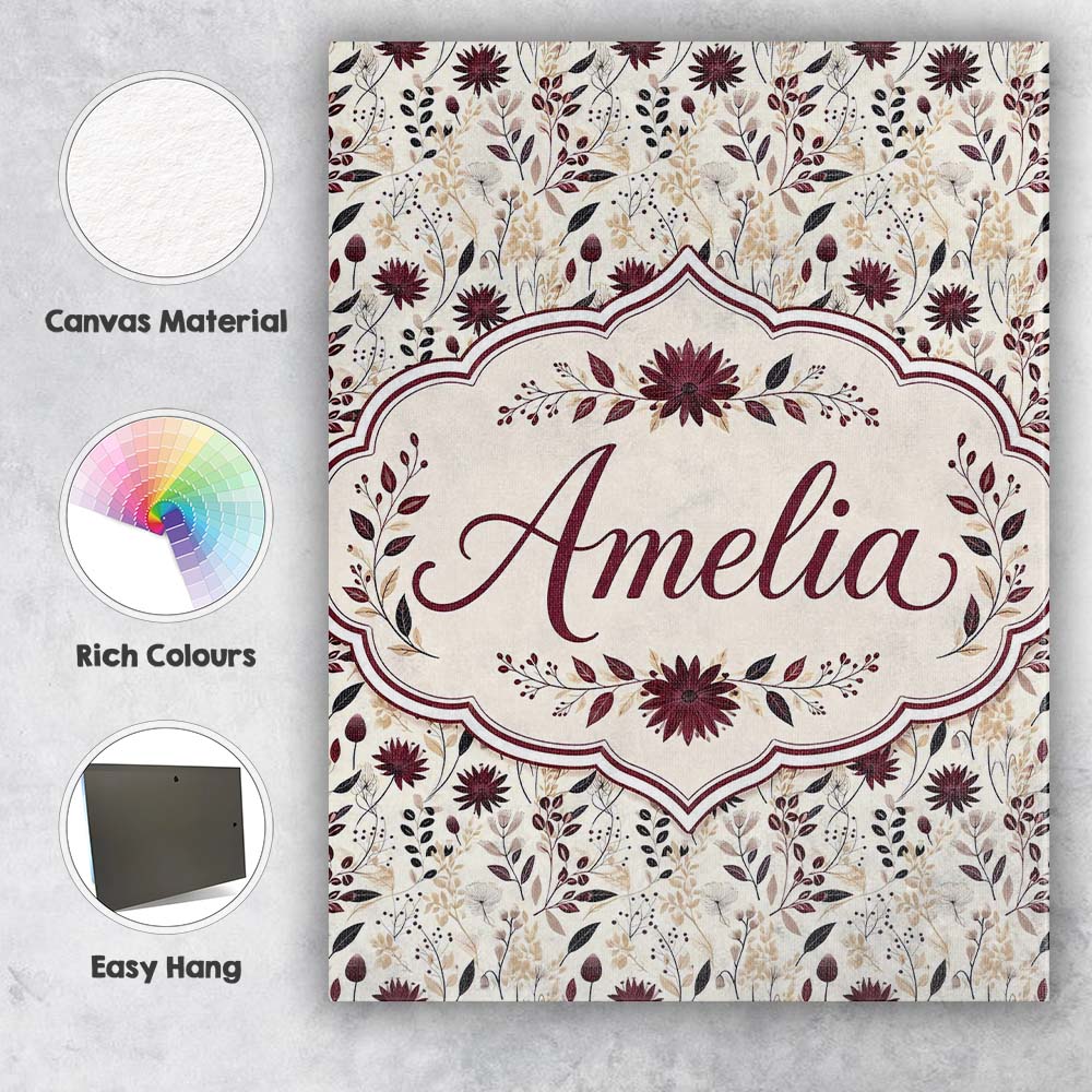 Personalised Name Neutral Wildflower Custom Premium Decorative Design Modern Room Accent Canvas Wall Art Print Decor Picture Ready to Hang