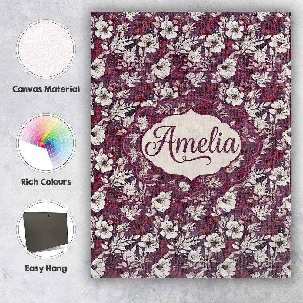 Personalised Name Deep Mauve Floral Garden Custom Unique Gift Idea Elegant Feature Canvas Wall Art Print Decor Picture Ready to Hang