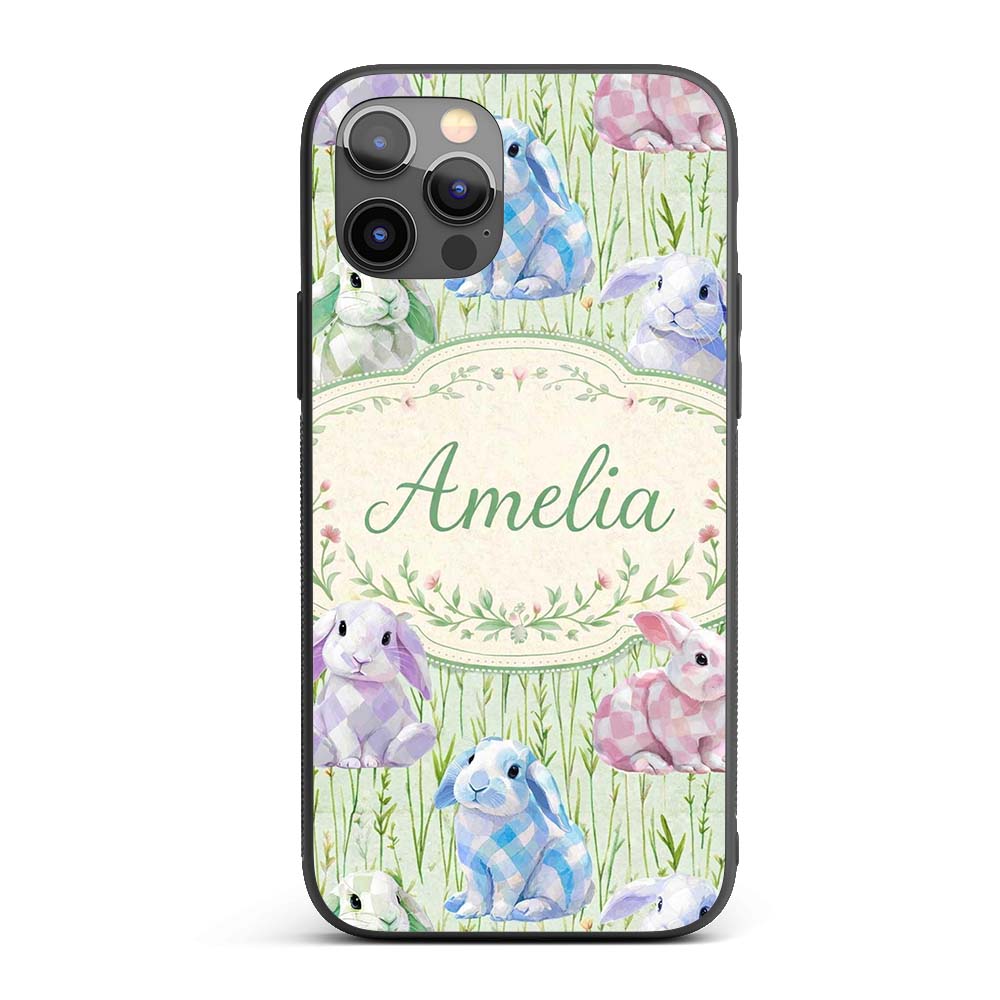 Pastel Bunny Meadow Spring Decorative Design Custom Name Protective Phone Case Mobile Cover Durable Everyday Smartphone Shock Resistant