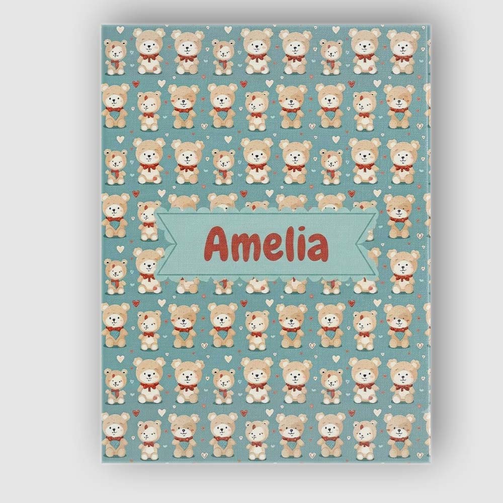 Personalised Name Cute Teddy Bears with Custom Modern Room Accent Elegant Feature Canvas Wall Art Print Decor Picture Ready to Hang