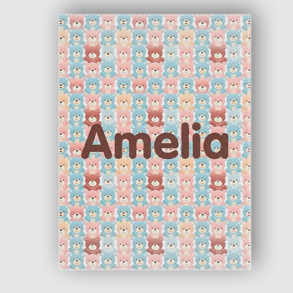 Personalised Name Pastel Teddy Bear Faces Custom Unique Gift Idea Elegant Feature Canvas Wall Art Print Decor Picture Ready to Hang