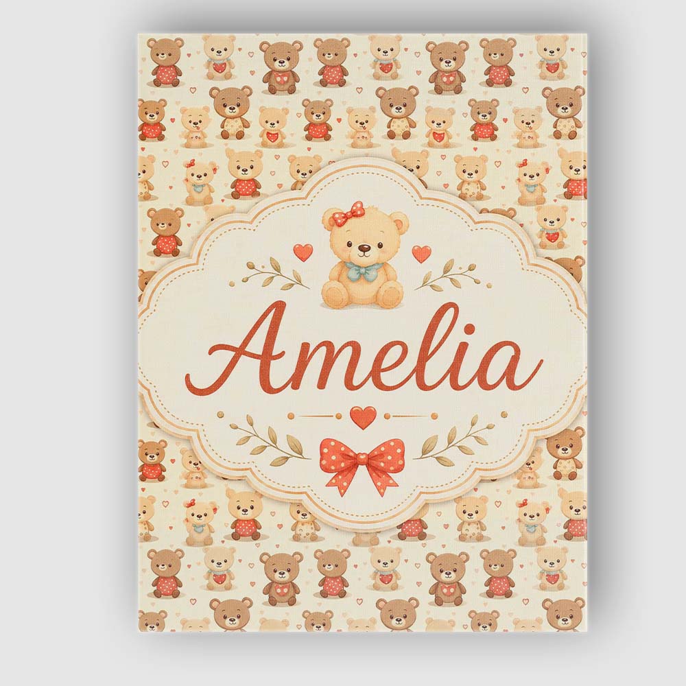 Personalised Name Adorable Teddy Bears with Custom Bespoke Interior Contemporary Canvas Wall Art Print Decor Picture Ready to Hang