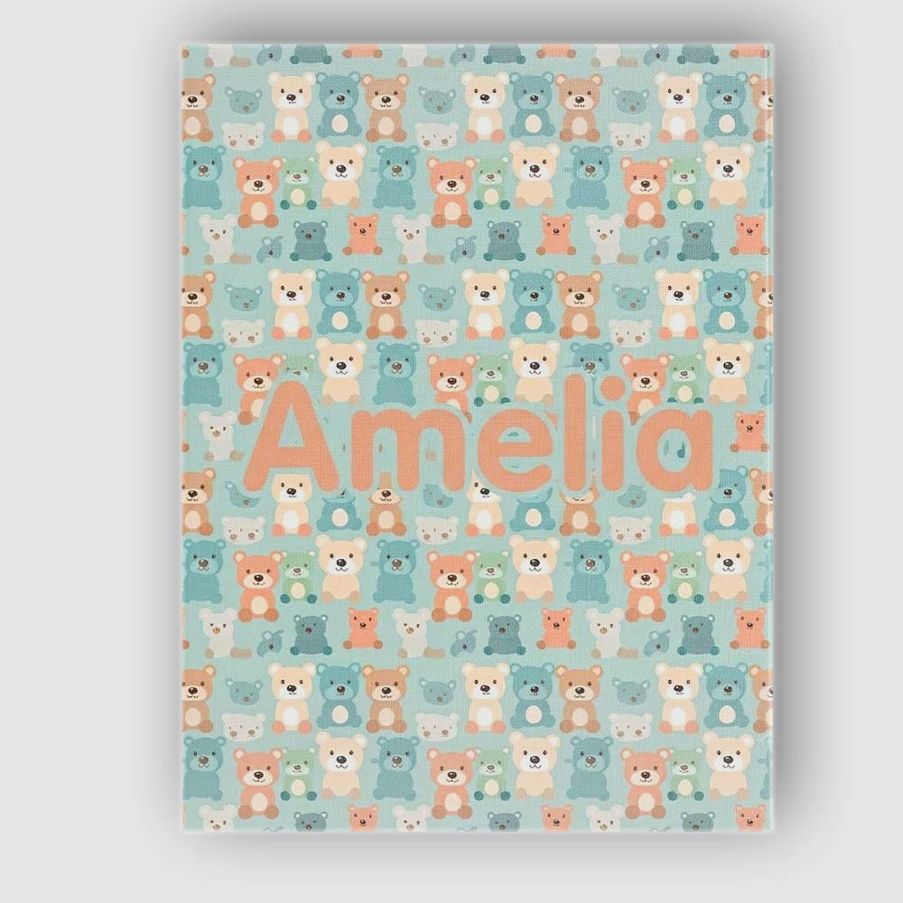 Personalised Name Pastel Teddy Bears Custom Premium Decorative Design Modern Room Accent Canvas Wall Art Print Decor Picture Ready to Hang