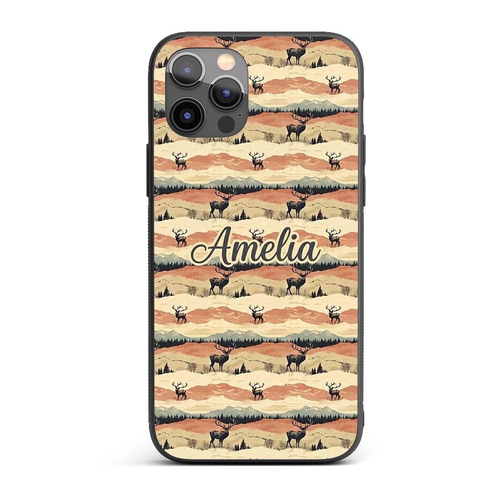 Majestic Deer in Mountain Landscape Sunset Printed Design Custom Name Protective Phone Case Mobile Cover Durable Smartphone Shock Resistant